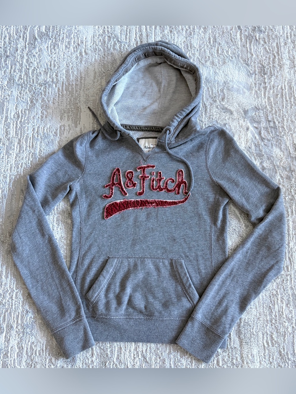 Abercrombie & Fitch Gray Fleece Spell out Logo Vintage Y2K Pullover Hoodie Small